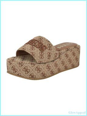 Slip On Slide Sandals with GUESS Logo Single Band Platform Wedge Open Toe Suede